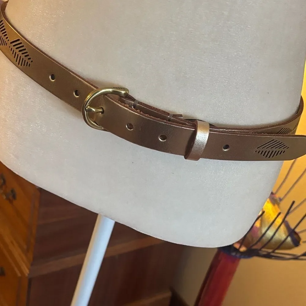 NEW Fossil Gold Leather Belt with Cutouts - M